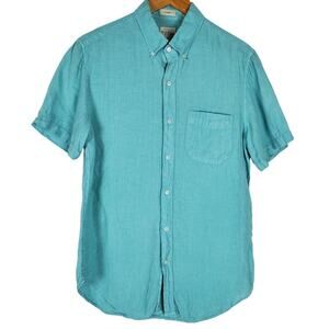 J Crew Baird McNutt Irish Linen Short Sleeve Shirt Mens S Button Down Garment Dy
